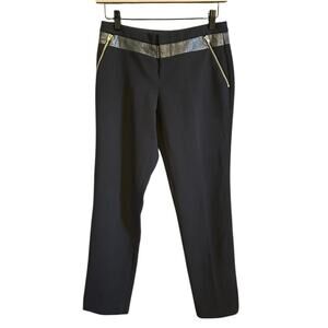 Club Monaco Black Lambs Leather Trim side Zip Straight Leg Pants Size 00